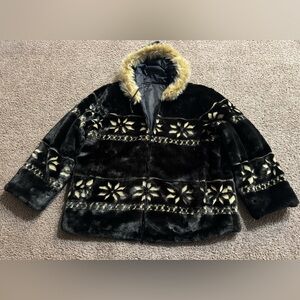 Anthony Richards Black and Gold Faux Fur Teddy Jacket for women.